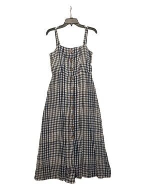Mango Blue and White Gingham Button-Front Sundress 4